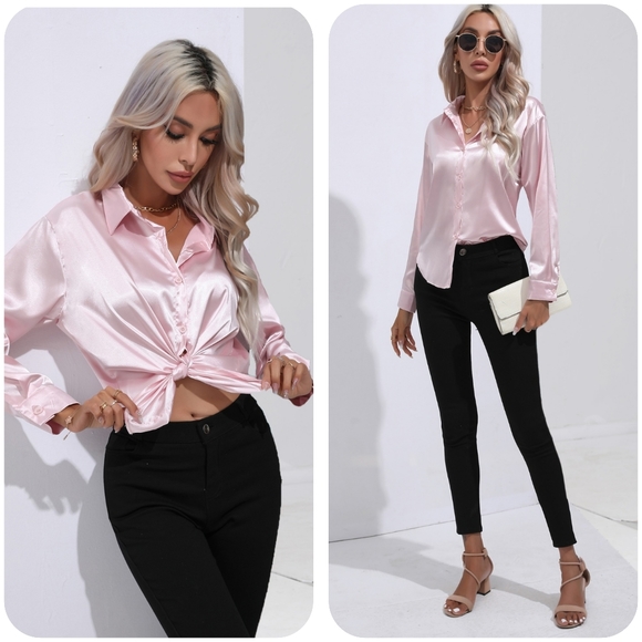 Pink Collared Neck Buttoned Long Sleeve Shirt - Picture 12 of 12